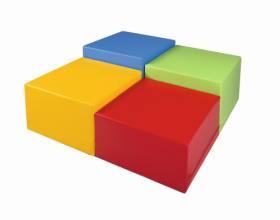 cuBe Bücherinsel "XL" 6-teilig Bücherinsel "XL" mit hoher und flacher Bücherkiste fahrbar und 4 Sitzhockern-image