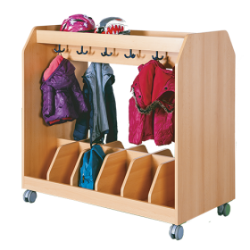 Garderoben- und Taschenwagen mit Trennungen B/H/T: 120x110x60 cm, 12 Taschen und zusätzlichen 12 Dreifachhaken unter Ablage, doppelseitig nutzbar-image