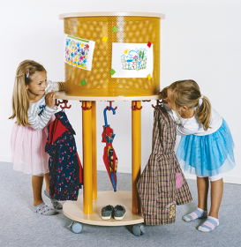 Ovaler Taschenkreisel B/H/T: 90x140x70 cm, aus feuerhemmendem Material - Dekor Buche, mit 13 Dreifachhaken und Lochblech-Zylinder-image