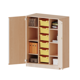 ErgoTray Schrank, dreireihig, 3,5 Ordnerhöhen - evo180 Serie B/H/T: 104,5x136x50 cm, zweitürig, mit Sockel (81 mm), mit 6 hohen ErgoTray Boxen-image