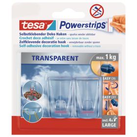 tesa Powerstrips, selbstklebender Deko Haken, transparent, 2 Stk.-image