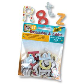 Buchstaben und Zahlen bunt aus Karton, 67 Teile-image