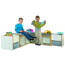 Leseinsel Sitzecke mit Sitzpolster B/H/T: 154x40x154 cm, 2 Bänke mit Sitzpolster, 2 Bücherkisten mit Ergotray Box, Innenecke-image